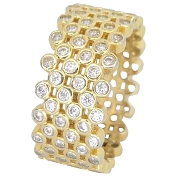 18K Yellow Gold Plated 925 ss 4.60cttw Diamond Simulant Eternity Ring Size 9 1/2 - Picture 1 of 10